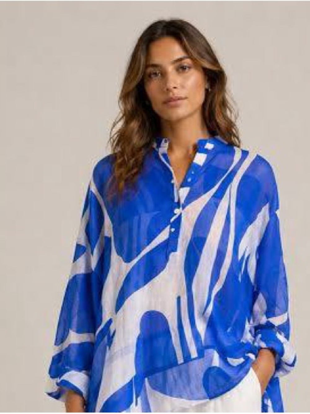 Luisa Cerano Blue and White  Silk Cottagecore Tunic